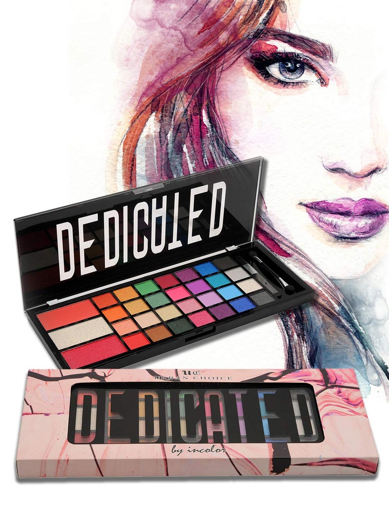 INCOLOR Dedicated Make Up Kit for GirlsWomen with 28 Eyeshadow 2 Blusher and 1 Highlighter with Eye Shadow and Blusher Brush Applicator Makeup Palette 100 Gram - Image 5