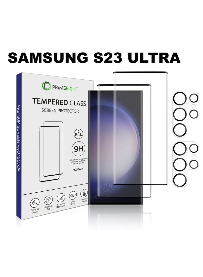PRIMEEIGHT [2PCS] Samsung Galaxy S23 ULTRA Screen Protector 6.8 Inch And [2PCS] Camera Protector Ultra Thin 9H Hardness Tempered Glass S23 ultra Easy to Install HD Clear Screen Protector - Image 1