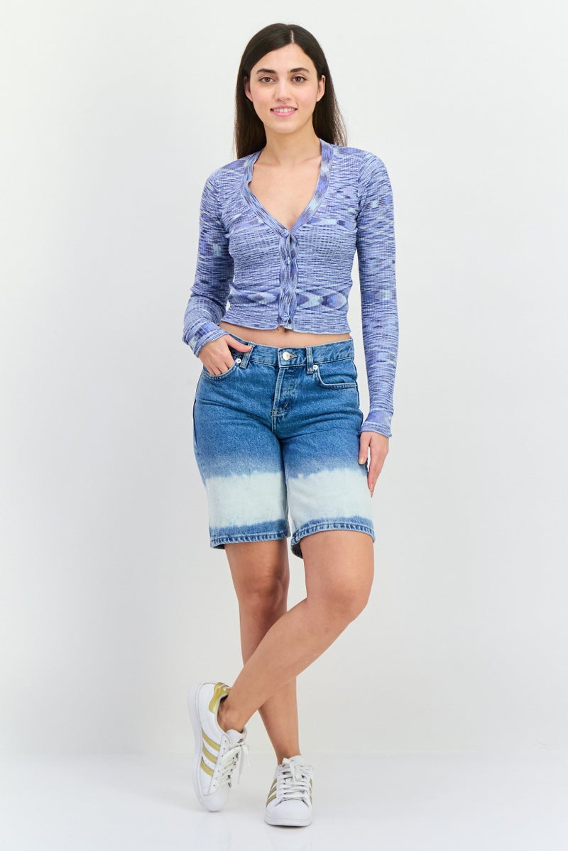 NIA Women V Neck Knitted Cardigans, Blue - Image 4