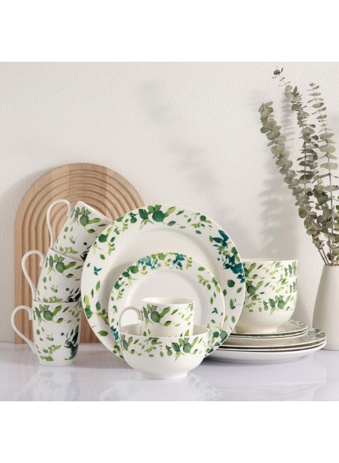 DANUBE HOME Eminence 16-Piece New Bone China Dinner Set - Elegant Green Tableware for 4 | Includes 4 Dinner Plates (27CM), Side Plates (19CM), Bowls (14CM), Mugs (360ML) - Image 3