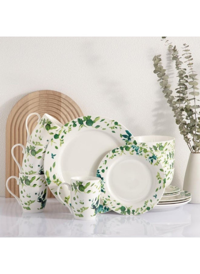 DANUBE HOME Eminence 16-Piece New Bone China Dinner Set - Elegant Green Tableware for 4 | Includes 4 Dinner Plates (27CM), Side Plates (19CM), Bowls (14CM), Mugs (360ML) - Image 2