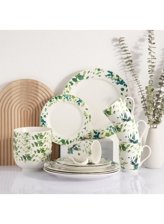 DANUBE HOME Eminence 16-Piece New Bone China Dinner Set - Elegant Green Tableware for 4 | Includes 4 Dinner Plates (27CM), Side Plates (19CM), Bowls (14CM), Mugs (360ML) - Image 1