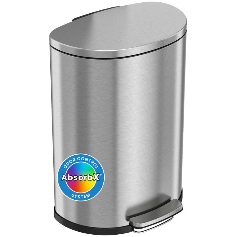 iTouchless SoftStep 132 Gallon Step Trash Can with Odor Filter Stainless Steel 50 Liter SpaceSaving Pedal Garbage Recycle Bin for Kitchen Home Office Silent and Gentle Open SemiRound