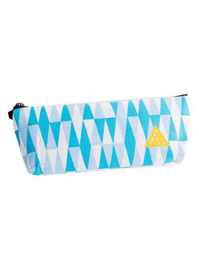 Large Capacity Geometry Inverted Pattern Pencil Case Blue/White - Image 1