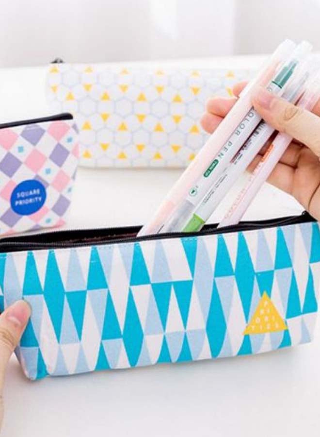 Large Capacity Geometry Inverted Pattern Pencil Case Blue/White - Image 2