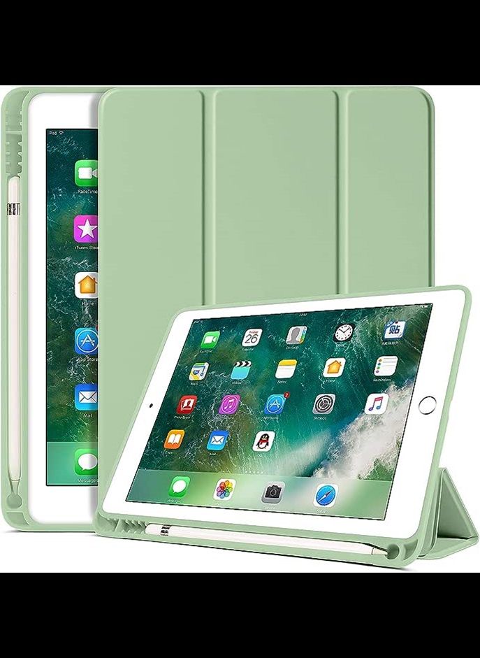 iPad 6th Generation Case, iPad 5th Generation Case with Pencil Holder, Premium Folio Folding Stand Smart Auto Wake/Sleep Protective Tablet Case Cover for Apple iPad 9.7 Inch 2018/2017, Matcha