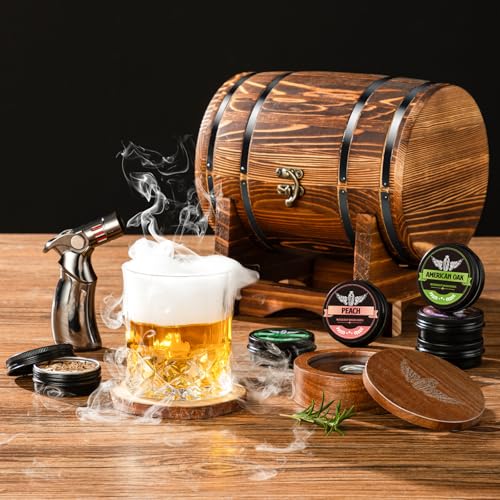 INSISART Whiskey Smoker Kit with Charred Wood Barrel (Patent Pending) – Cocktail Smoker with Torch & 6 Premium Wood Chips for Old Fashioned & Whiskey – Perfect Home Bar Gift for Men, Dad, Husband (No Butane) - Image 2