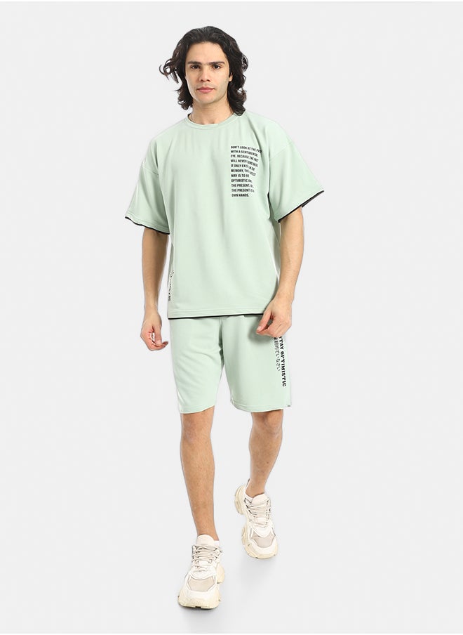 Red Circle Slip On Printed T Shirt and Shorts Set  - Image 1