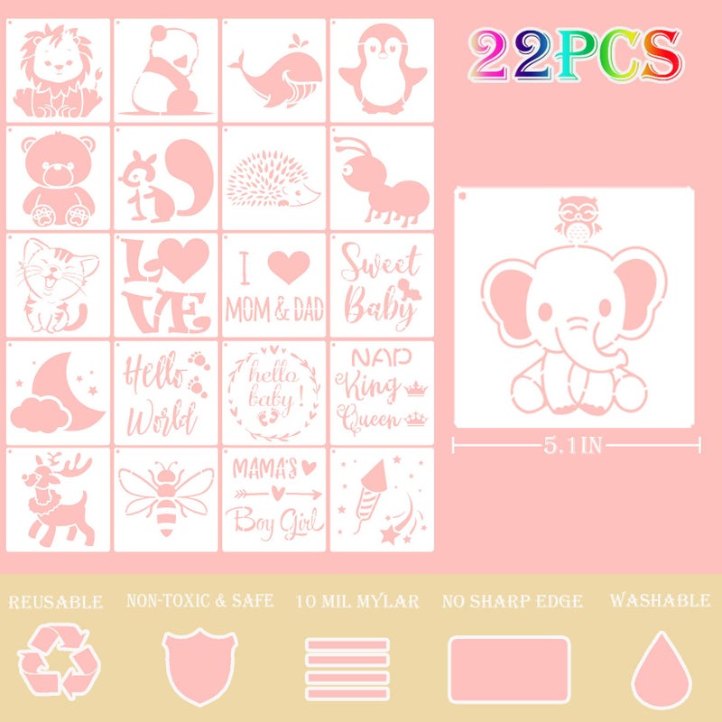 Huahui 20 Pack Baby Shower Stencils for Onesie Decorating Kit Fabric Reusable Mixed Phrase Pattern Painting Stencils Small Animals Template for Painting Bodysuit Shirts Shoes Bibs Clothes (22)  - Image 3