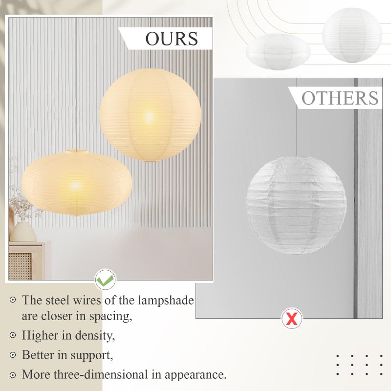 Fuyoooo 2 Pcs Chinese Paper Lanterns 20 Inch White Lampshade, Large Round and Oblate Pendant Lamp Shade, Rice Paper Lampshade Ceiling Foldable light shade for Interior Home Decoration - Image 5