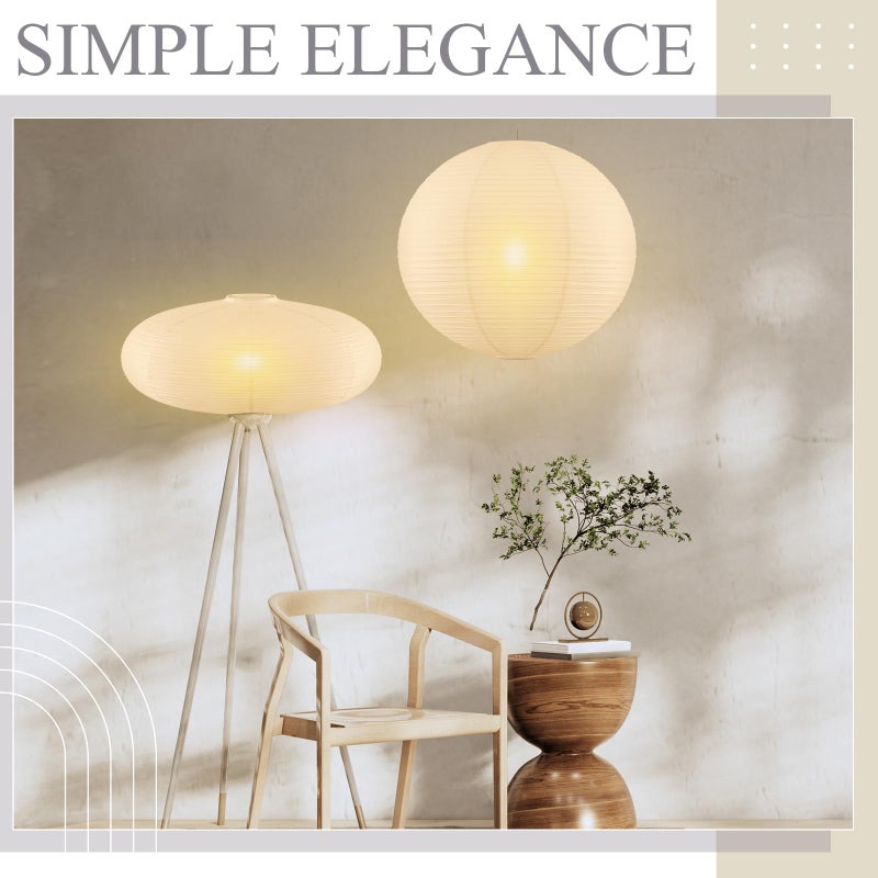 Fuyoooo 2 Pcs Chinese Paper Lanterns 20 Inch White Lampshade, Large Round and Oblate Pendant Lamp Shade, Rice Paper Lampshade Ceiling Foldable light shade for Interior Home Decoration - Image 3