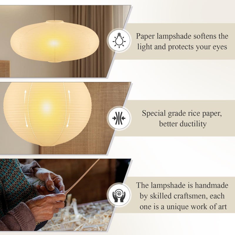 Fuyoooo 2 Pcs Chinese Paper Lanterns 20 Inch White Lampshade, Large Round and Oblate Pendant Lamp Shade, Rice Paper Lampshade Ceiling Foldable light shade for Interior Home Decoration - Image 4