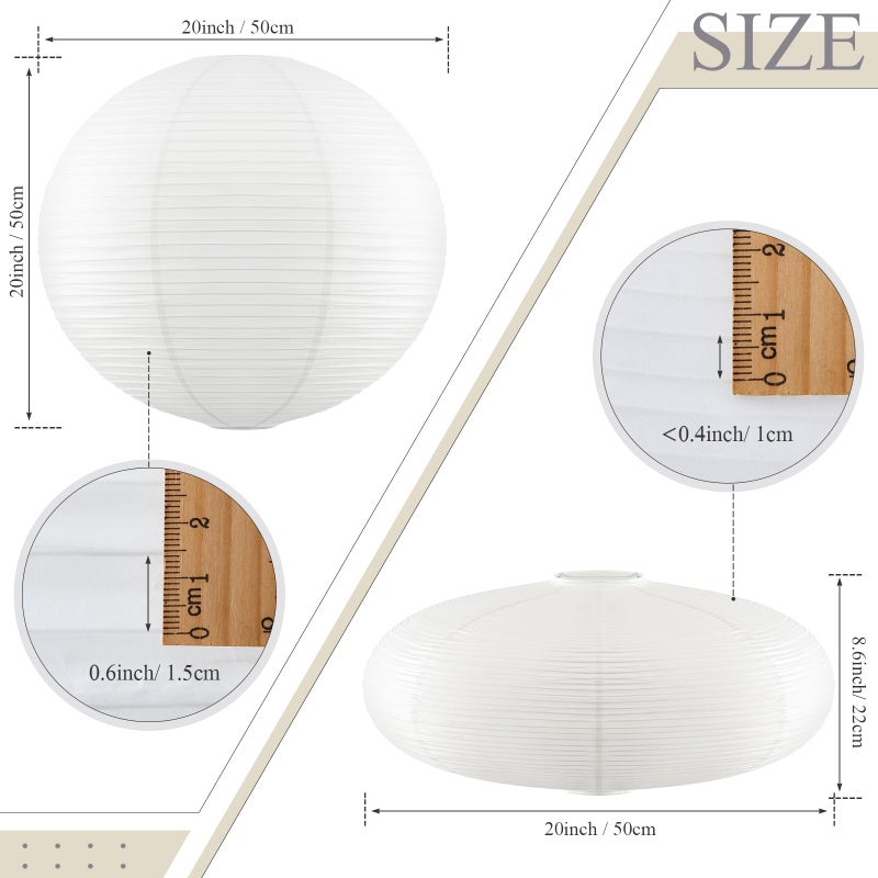 Fuyoooo 2 Pcs Chinese Paper Lanterns 20 Inch White Lampshade, Large Round and Oblate Pendant Lamp Shade, Rice Paper Lampshade Ceiling Foldable light shade for Interior Home Decoration - Image 2