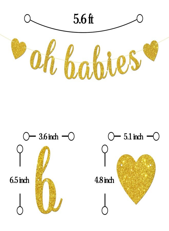 Maicaiffe Oh Babies Banner - Twins Baby Shower Party Decor - Twin Boys Twin Girls Birthday Banner - Double the Love Party Decorations, Gold Glitter - Image 2