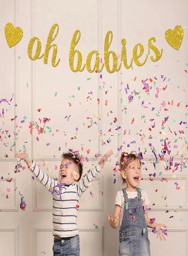 Maicaiffe Oh Babies Banner - Twins Baby Shower Party Decor - Twin Boys Twin Girls Birthday Banner - Double the Love Party Decorations, Gold Glitter - Image 5