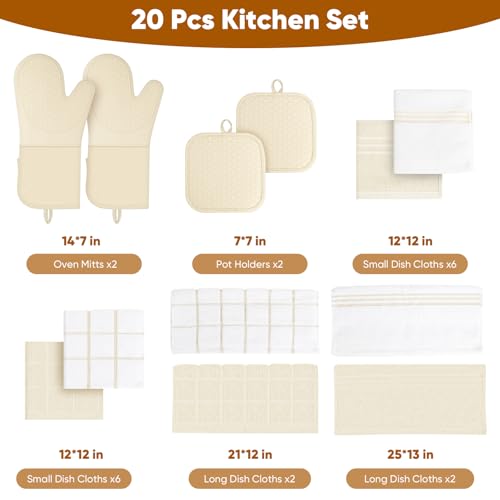 HULOSAN Silicone Oven Mitts Pot Holder Kitchen-Towels100% Cotton Dish Towels for Kitchen,Super Soft and Absorbent Kitchen Hand Towels/Tea Towels.Pot Holder,Oven Mitt Heat Resistant,Silicone Grip,Gift Set - Image 2