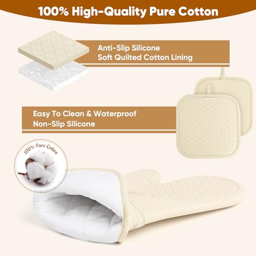 HULOSAN Silicone Oven Mitts Pot Holder Kitchen-Towels100% Cotton Dish Towels for Kitchen,Super Soft and Absorbent Kitchen Hand Towels/Tea Towels.Pot Holder,Oven Mitt Heat Resistant,Silicone Grip,Gift Set - Image 3