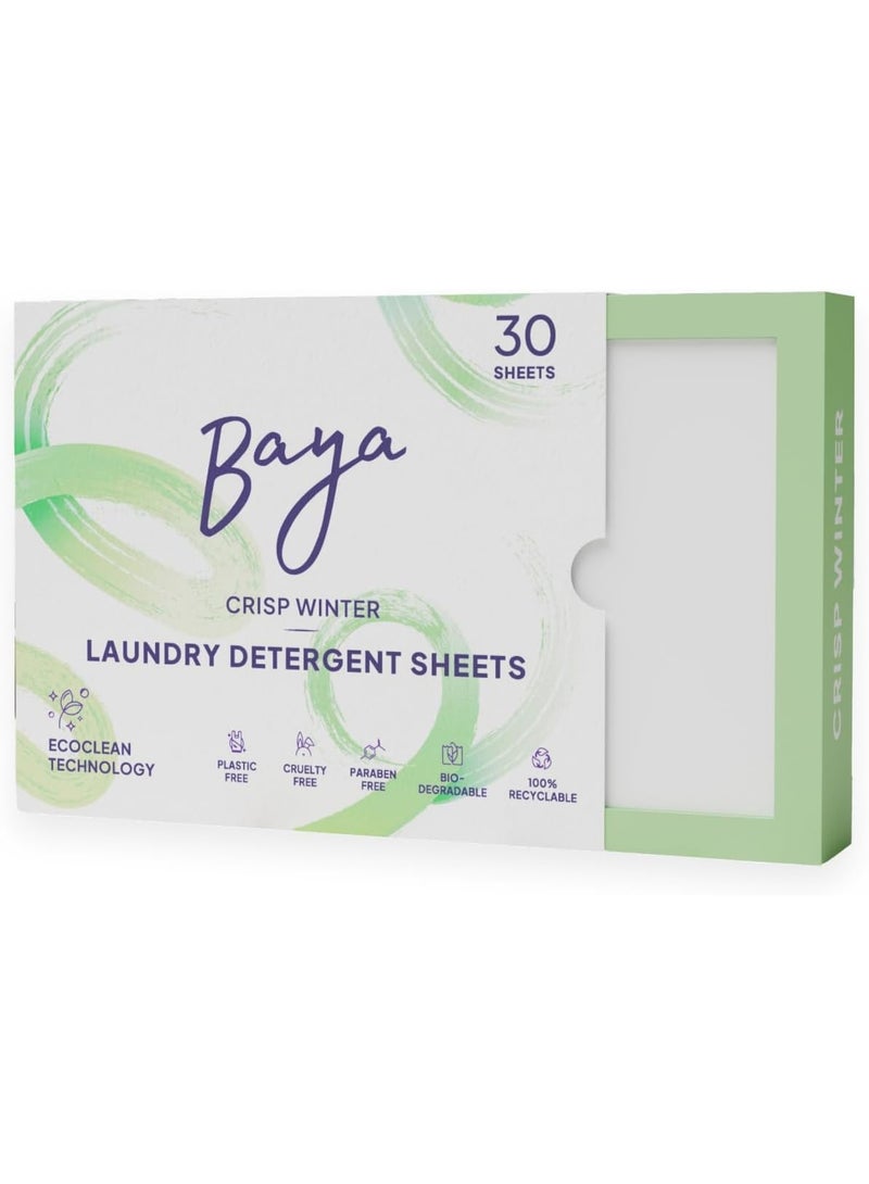 Baya Laundry Detergent Sheets | Crisp Winter Scent (30 Sheets) | Eco-Friendly Liquidless Laundry Soap | Powerful All-Natural Formula Tackles Tough Stains & Odors | Gentle on Skin, Safe on Colors - Image 1