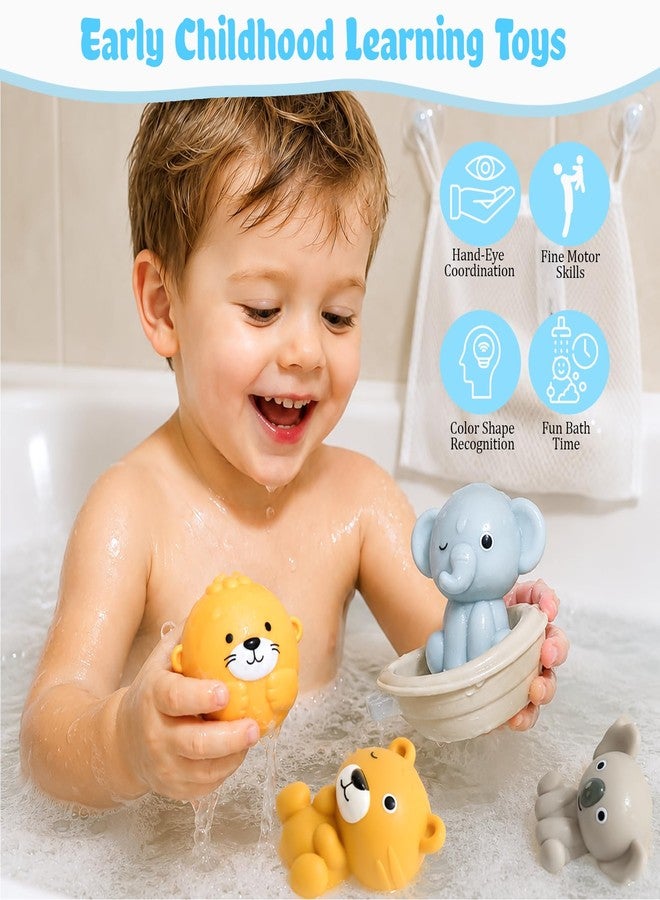 DUOROUBAO Otter Bath Toy for Toddlers 1-3, 12pcs No-Hole Bath Toys for Kids Interactive Basketball Hoop, Squeeze Animal Balls, Floating Boats, Fishing Net and Storage Bag Bathtub Pool Water Toys for Boys Girls - Image 5