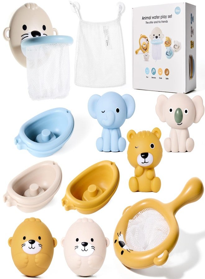 DUOROUBAO Otter Bath Toy for Toddlers 1-3, 12pcs No-Hole Bath Toys for Kids Interactive Basketball Hoop, Squeeze Animal Balls, Floating Boats, Fishing Net and Storage Bag Bathtub Pool Water Toys for Boys Girls - Image 1