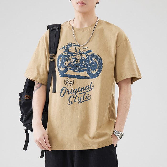 Spring New 260G Heavy Cotton Popular Japanese Loose Short-Sleeved T-Shirt Men'S Summer Cotton Casual Printing Fashion - Image 1