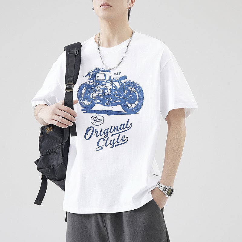 Spring New 260G Heavy Cotton Popular Japanese Loose Short-Sleeved T-Shirt Men'S Summer Cotton Casual Printing Fashion - Image 3