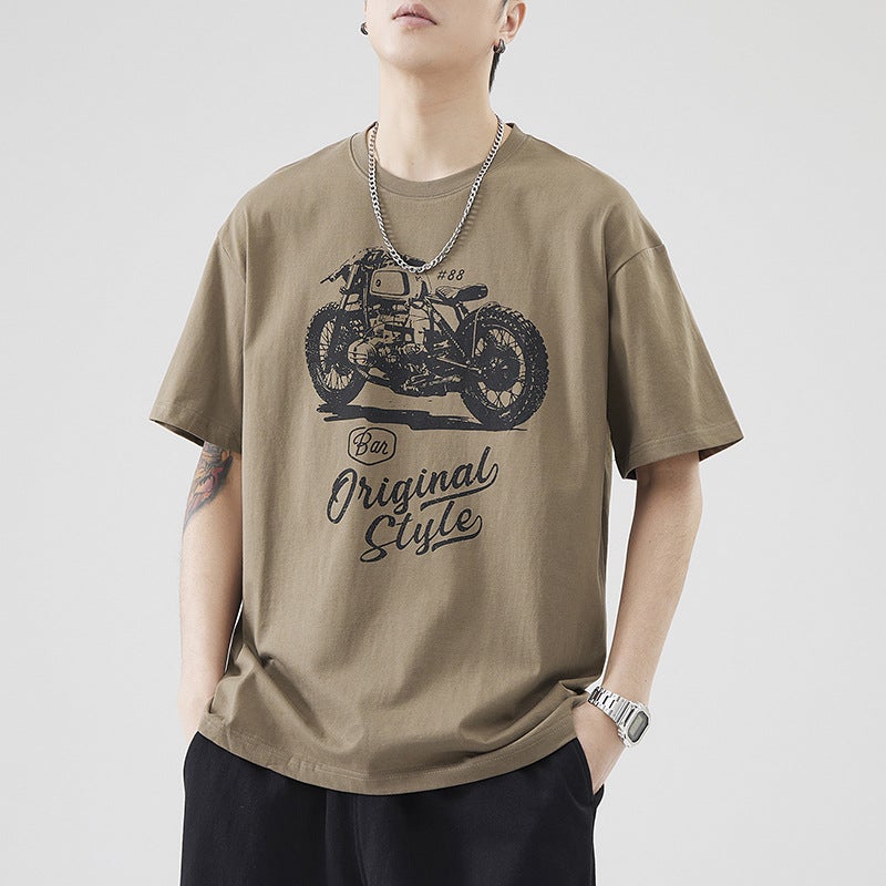Spring New 260G Heavy Cotton Popular Japanese Loose Short-Sleeved T-Shirt Men'S Summer Cotton Casual Printing Fashion - Image 5
