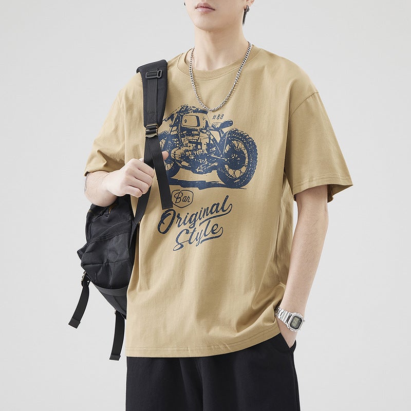 Spring New 260G Heavy Cotton Popular Japanese Loose Short-Sleeved T-Shirt Men'S Summer Cotton Casual Printing Fashion - Image 4