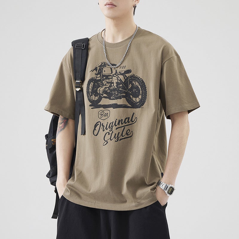 Spring New 260G Heavy Cotton Popular Japanese Loose Short-Sleeved T-Shirt Men'S Summer Cotton Casual Printing Fashion - Image 2