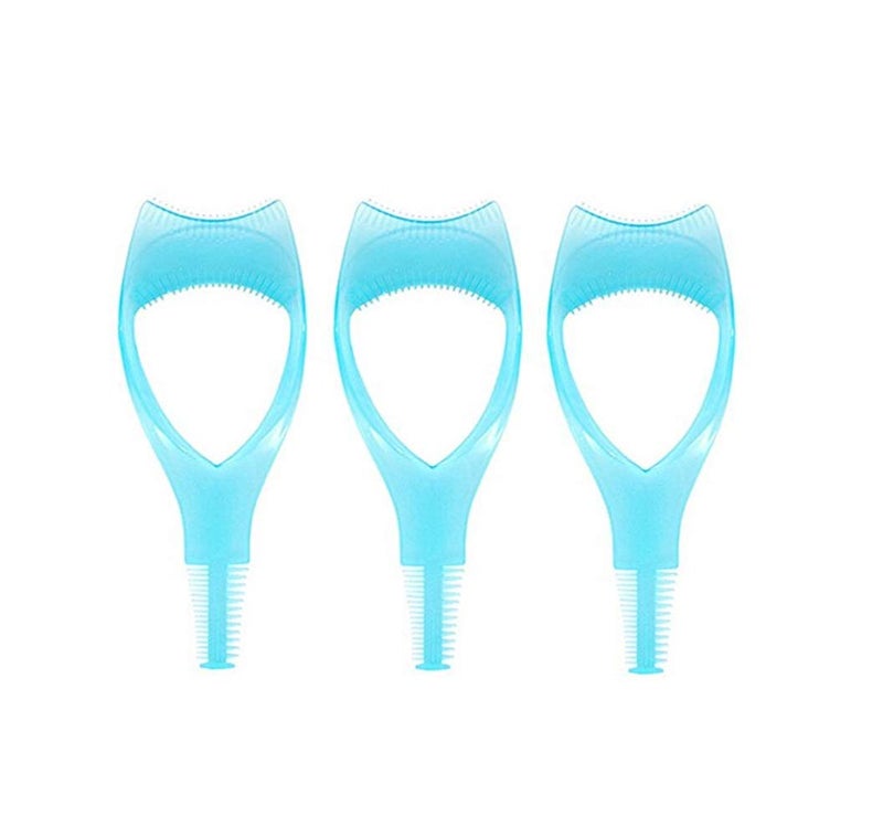 3PCS Blue Plastic 3 in 1 Eyelash Tool Makeup Upper Lower Eye Lash Mascara Shield Guard Applicator with Comb Eyelashes Curlers Shields Applicators