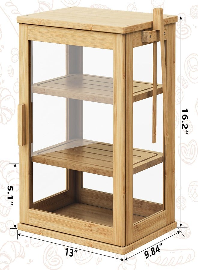 WOWLIVE Bamboo Bread Box for Kitchen Countertop, Large 3 Layers Bread Storage Container for Homemade Bread with Window, Farmhouse Breadbox Organizer for Kitchen, Cabinet, Pantry (Natural, Meduim) - Image 3