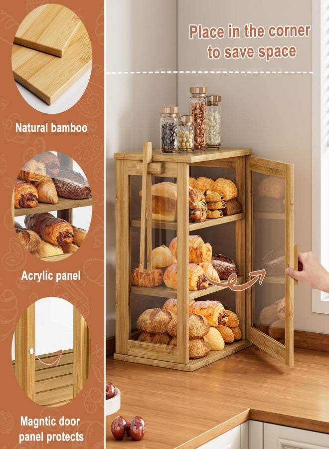 WOWLIVE Bamboo Bread Box for Kitchen Countertop, Large 3 Layers Bread Storage Container for Homemade Bread with Window, Farmhouse Breadbox Organizer for Kitchen, Cabinet, Pantry (Natural, Meduim) - Image 4