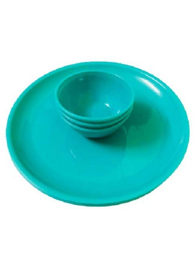Everbuy Plastic Unbreakable Round Microwave Safe Full Dinner Plates (Sea Green), Plate & Bowl Set of 4 - Image 1