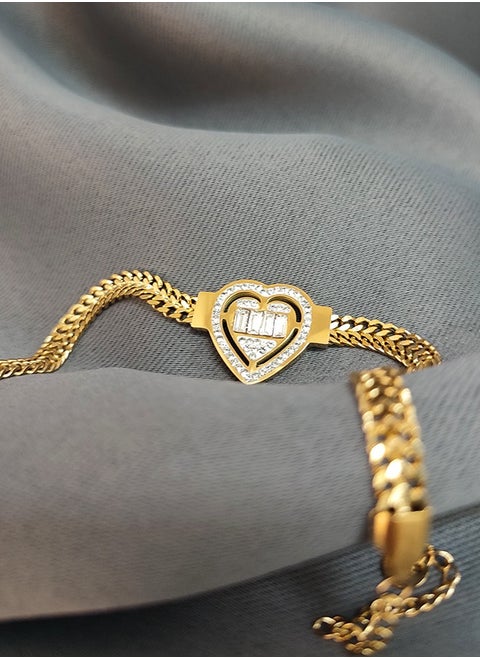 1PC Love heart with diamonds personalized gold bracelet, classic versatile senior sense of birthday wedding jewelry gift
