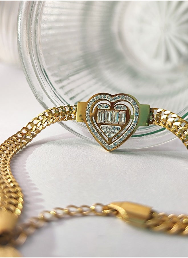 Generic - 1PC Love heart with diamonds personalized gold bracelet, classic versatile senior sense of birthday wedding jewelry gift - Image 1