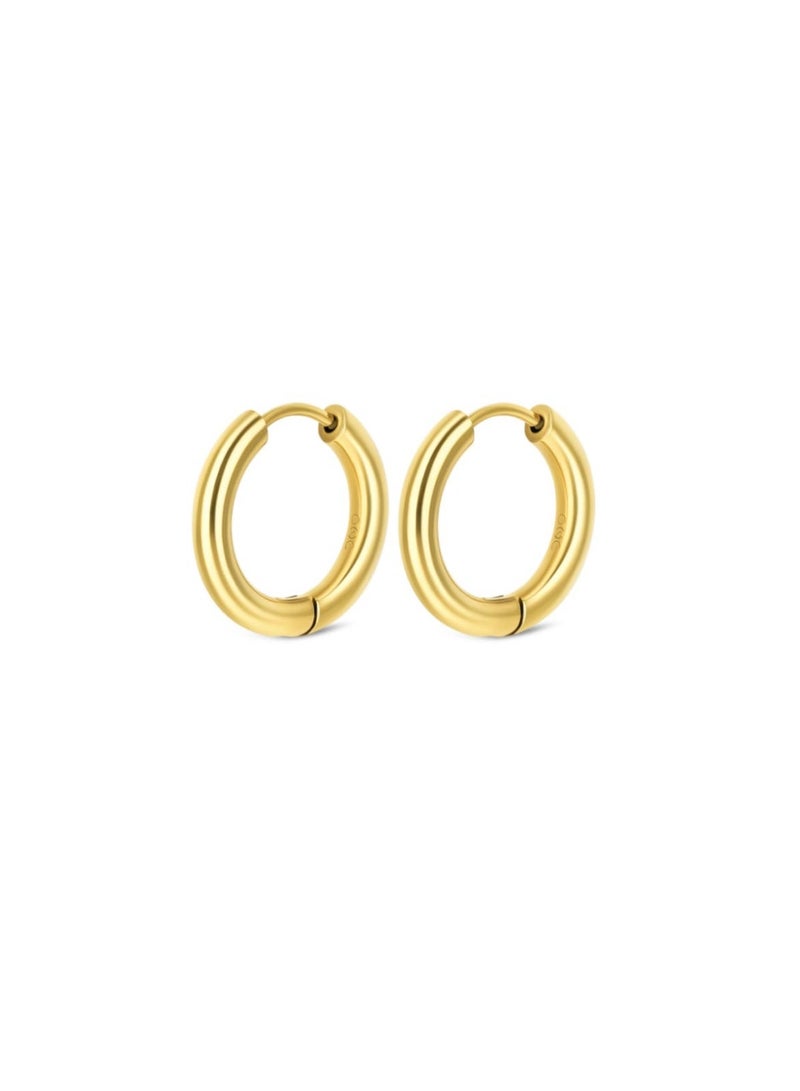 Luxuria 18K real gold plated stainless steel hoop earrings, fashionable, luxurious, and delicate hoop earrings, 3mm tube, small solid gold hoop earrings, jewelry gift for women and girls - Image 1