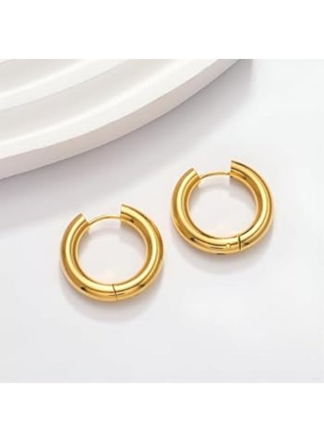 Luxuria 18K real gold plated stainless steel hoop earrings, fashionable, luxurious, and delicate hoop earrings, 3mm tube, small solid gold hoop earrings, jewelry gift for women and girls - Image 4