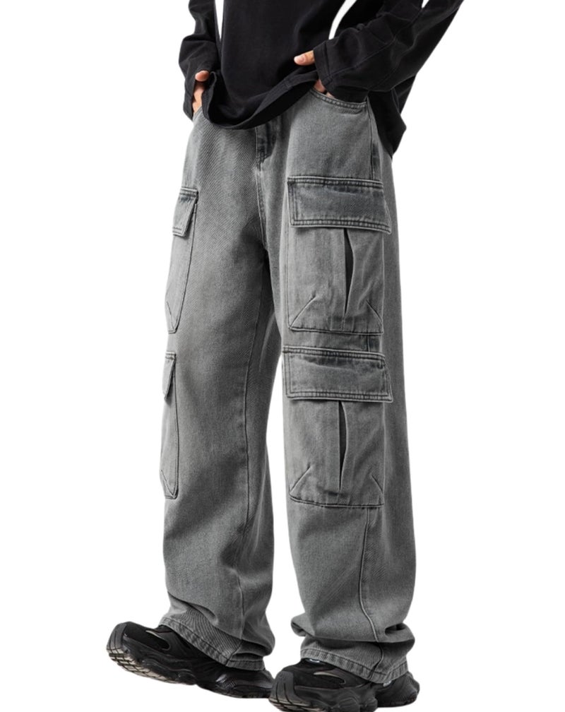 FantasyGears Mens Baggy Jeans for Men Women Y2k Skater Vintage Plain Pants Multiple Pockets Casual Wide Leg Loose Fit Cargo Denim Jeans - Image 1