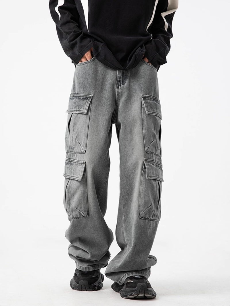 FantasyGears Mens Baggy Jeans for Men Women Y2k Skater Vintage Plain Pants Multiple Pockets Casual Wide Leg Loose Fit Cargo Denim Jeans - Image 2