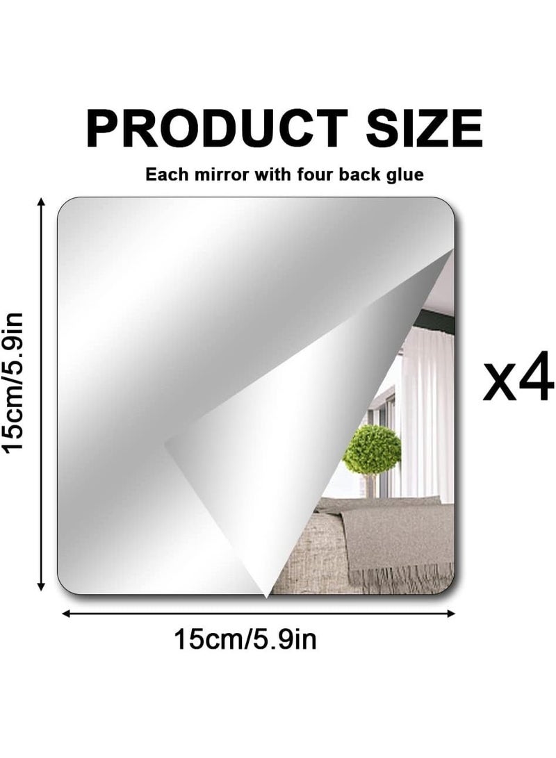 jaexest Pack of 4 Self-Adhesive Acrylic Mirror Stickers – 15x15 cm Shatterproof Flexible Mirror Tiles for Wall, Door, Wardrobe & Bathroom | Peel & Stick HD Mirror Decals for Home, School, Living Room & Bedroom Decor - Image 3