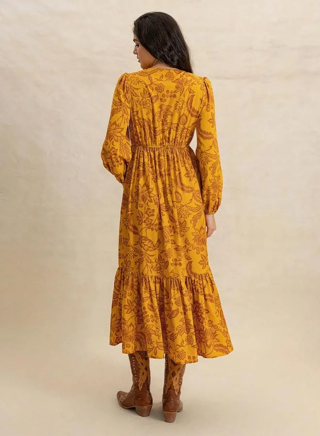 Take Two Take Two Floral Midi Dress with Long Sleeves