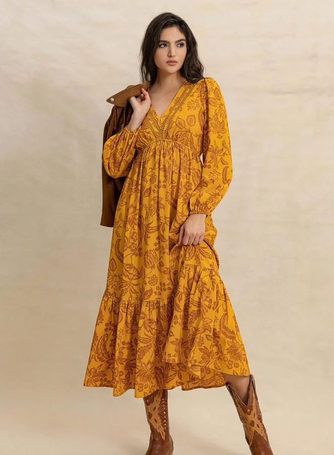 Take Two Take Two Floral Midi Dress with Long Sleeves