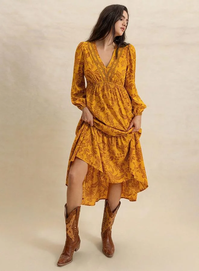 Take Two Take Two Floral Midi Dress with Long Sleeves