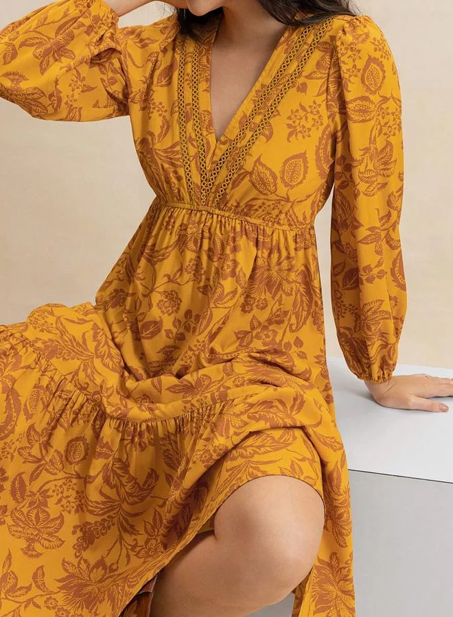 Take Two Take Two Floral Midi Dress with Long Sleeves