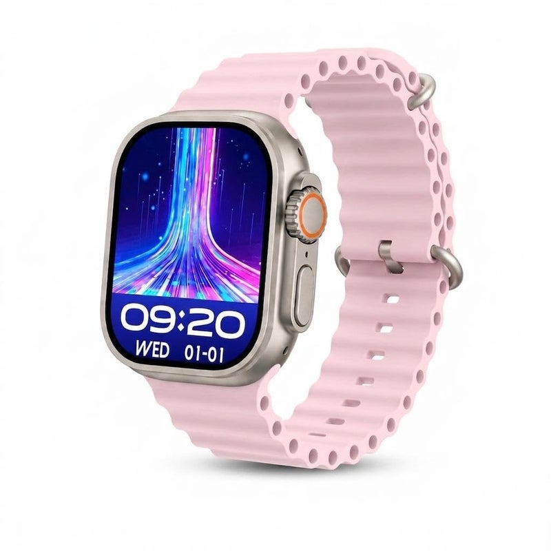T800 Ultra Smart Watch – 1.99 Inch Screen, Wireless Charging, Fitness & Sleep Tracker, Silicone Band, Compatible with All Devices (Pink) - Image 1