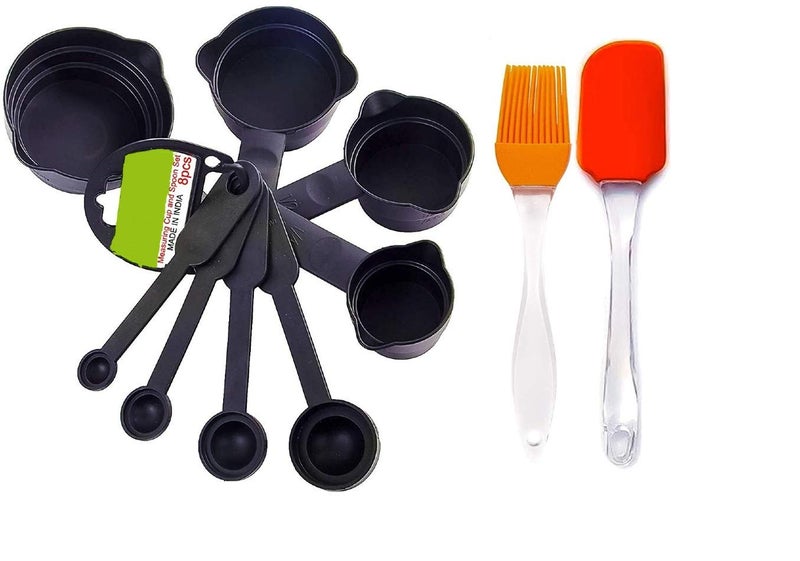 Decorcrafts Decorcrafts Popular Combo 8Pcs Black Measuring Cups and Spoons Set Silicone Series Spatula and Brush Set NonSticky Oil Brush Reusable Kitchen Set for Cooking Multicolor  - Image 1