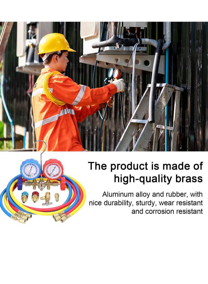 AL RAID Manifold Gauge Set Air Conditioning Refrigerant Charging Tool Brass Dual-Valve Pressure Gauge for R12/R22/R134a/R502 Refrigerant - Image 3