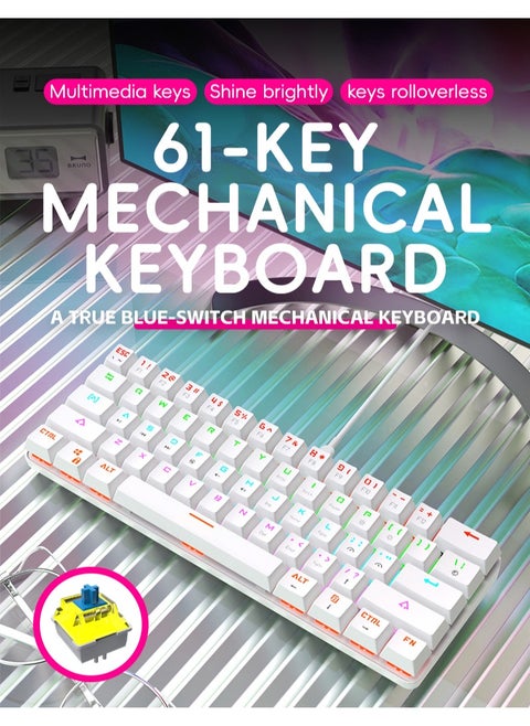 61 Keys Wired Mechanical Gaming Keyboard English Arabic Small Mechanical Keyboard Green Axis RGB Backlit
