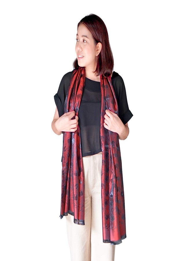 AeraVida Elegantly Stunning Hand-Woven Silk Elephant Scarf or Shawl (Red and Black) - Image 5