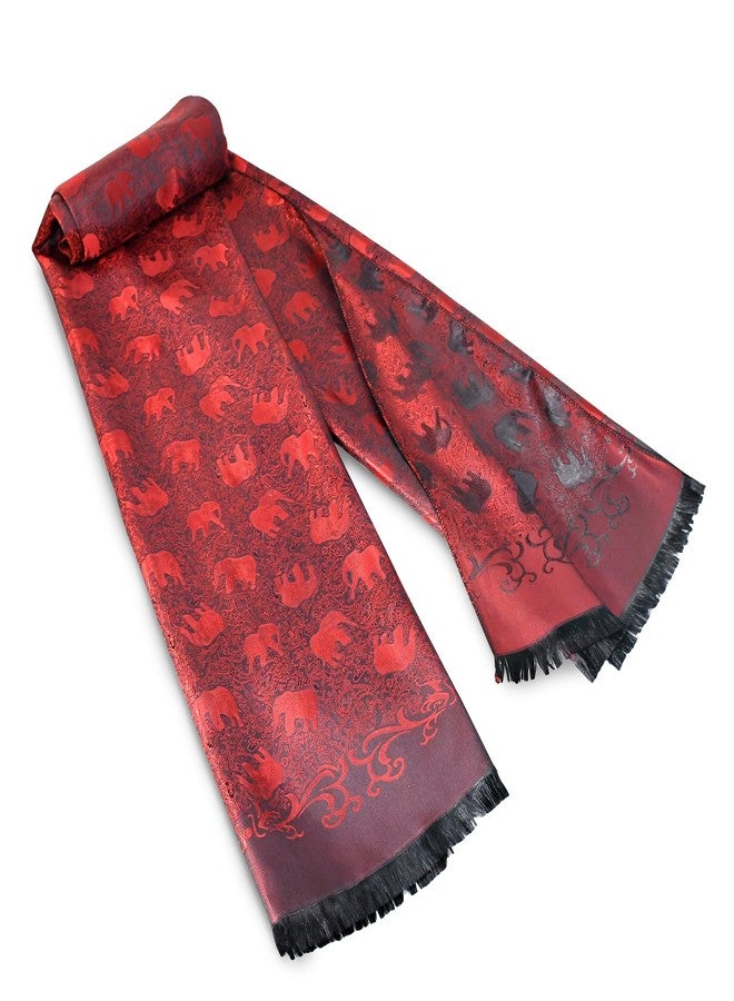 AeraVida Elegantly Stunning Hand-Woven Silk Elephant Scarf or Shawl (Red and Black) - Image 1